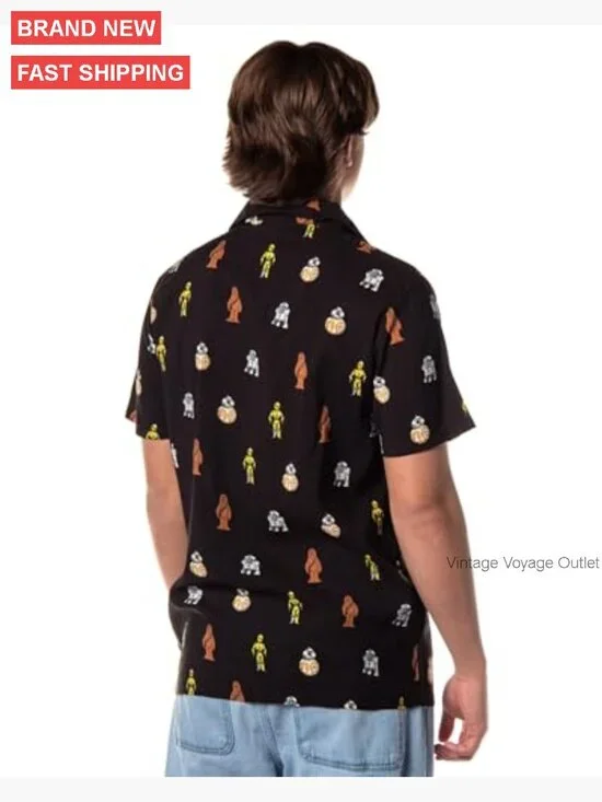 Men's Star Wars Button Up Camp Shirt, Short Sleeve, Loose Fit, Lightweight - Picture 2 of 7